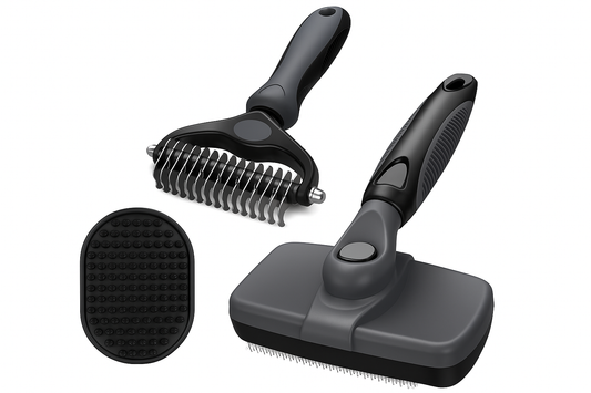 Shiny Coat 3-in-1 Grooming Kit – Self-Cleaning Slicker, Dematting Comb & Bath Brush
