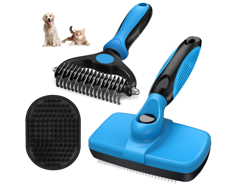 Shiny Coat 3-in-1 Grooming Kit – Self-Cleaning Slicker, Dematting Comb & Bath Brush