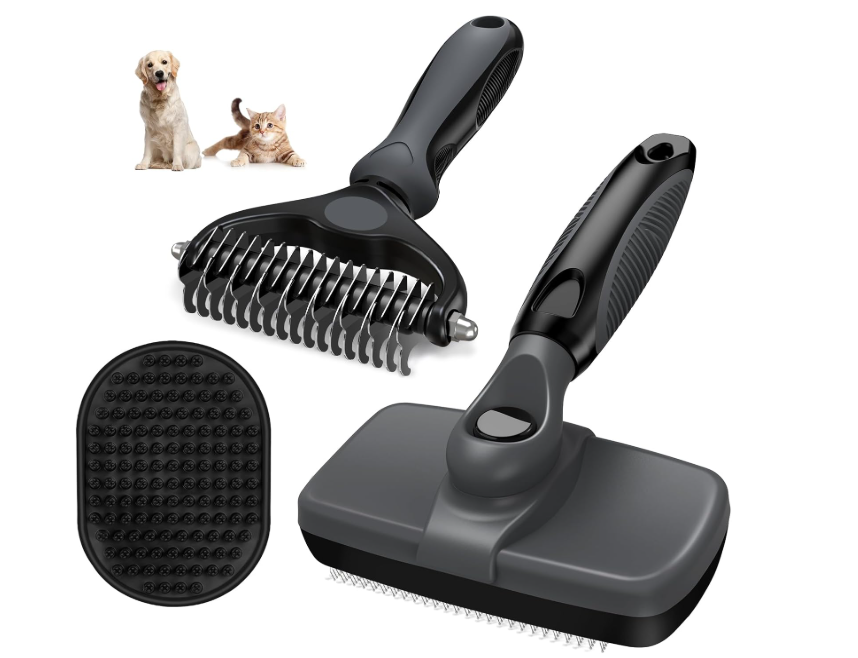Shiny Coat 3-in-1 Grooming Kit – Self-Cleaning Slicker, Dematting Comb & Bath Brush