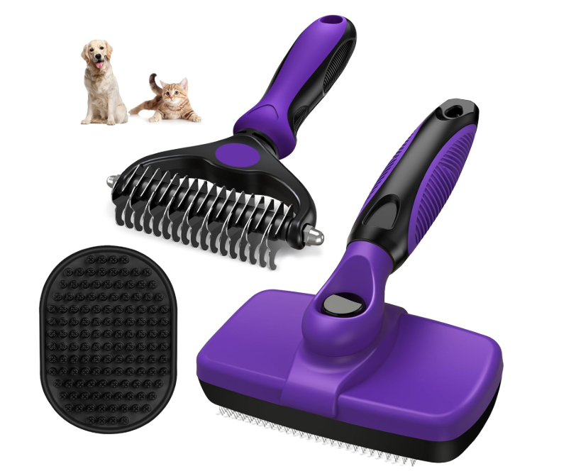 Shiny Coat 3-in-1 Grooming Kit – Self-Cleaning Slicker, Dematting Comb & Bath Brush